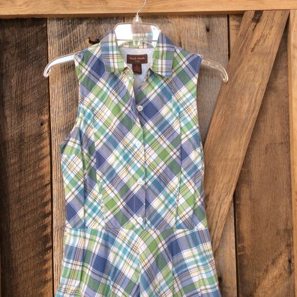 Duck Head 6 SUMMER CLASSIC Green & Blue Plaid Sleeveless Dress - Picture 4 of 6